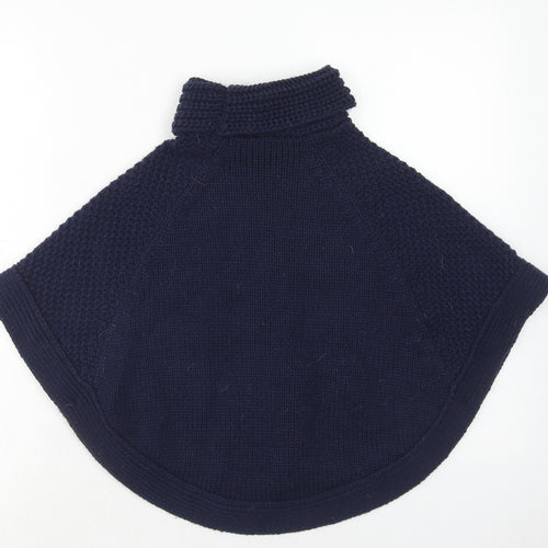 Joules Girls Blue Roll Neck Acrylic Pullover Jumper Size 3-4 Years Button - Poncho
