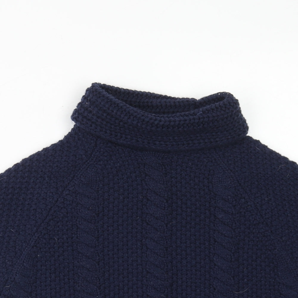 Joules Girls Blue Roll Neck Acrylic Pullover Jumper Size 3-4 Years Button - Poncho