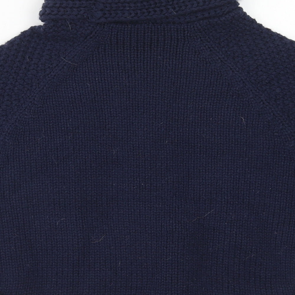 Joules Girls Blue Roll Neck Acrylic Pullover Jumper Size 3-4 Years Button - Poncho