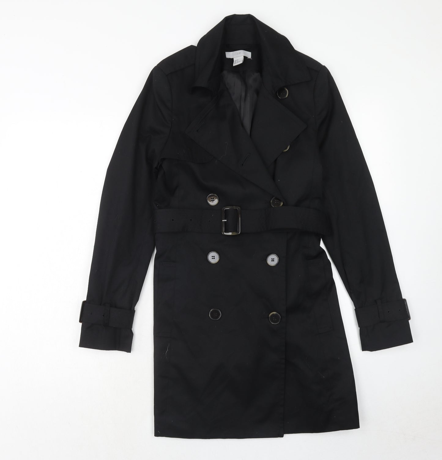 H&M Womens Black Trench Coat Coat Size 6 Button