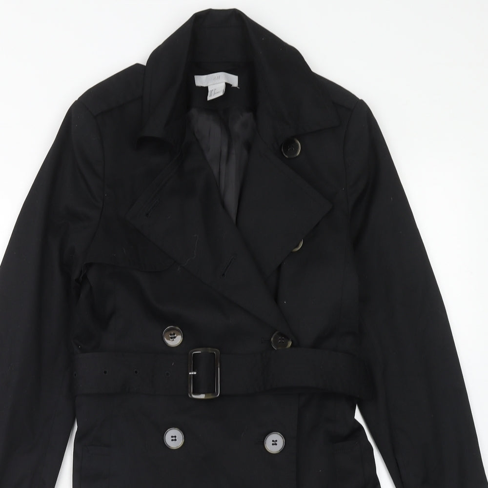 H&M Womens Black Trench Coat Coat Size 6 Button