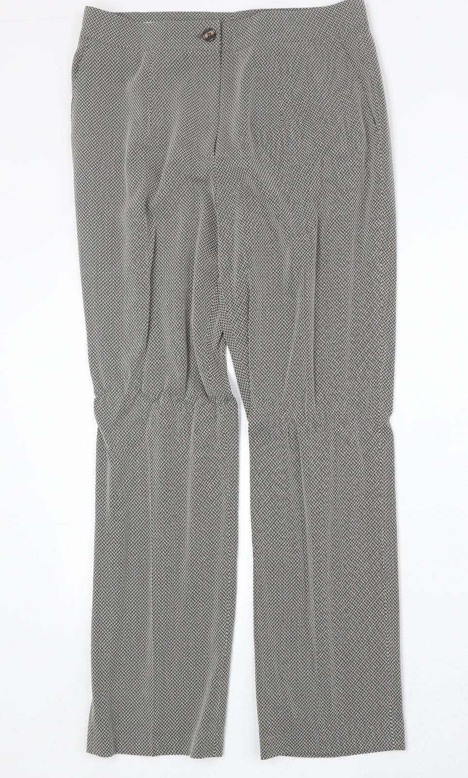 Basler Womens Beige Geometric Viscose Trousers Size 16 Regular Zip