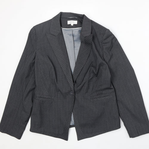 Marks and Spencer Womens Grey Striped Polyester Jacket Blazer Size 16