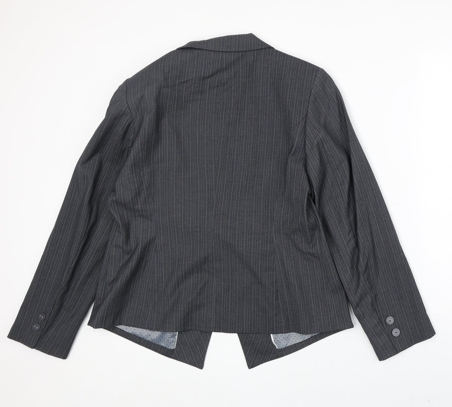 Marks and Spencer Womens Grey Striped Polyester Jacket Blazer Size 16