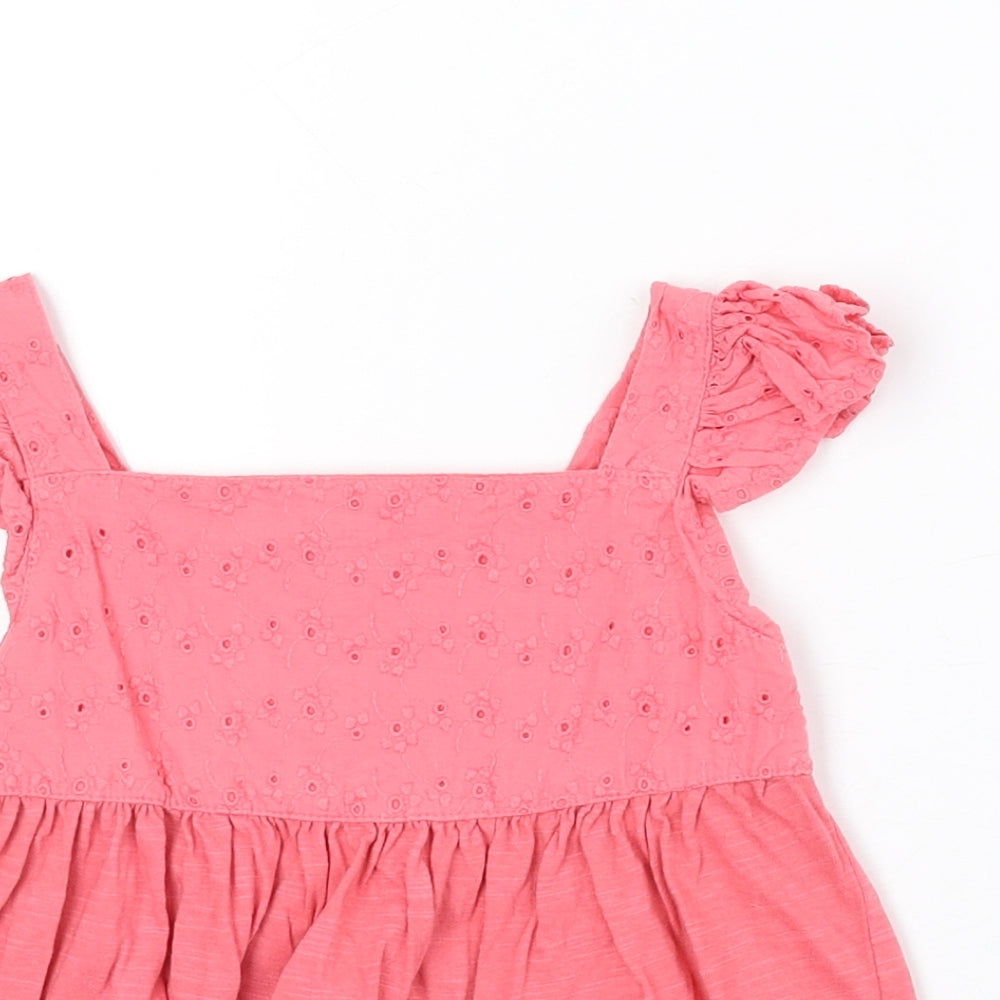 George Girls Pink Cotton Basic Blouse Size 3-4 Years Square Neck Button