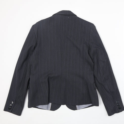 AMARANTO Womens Blue Striped Polyester Jacket Blazer Size 14