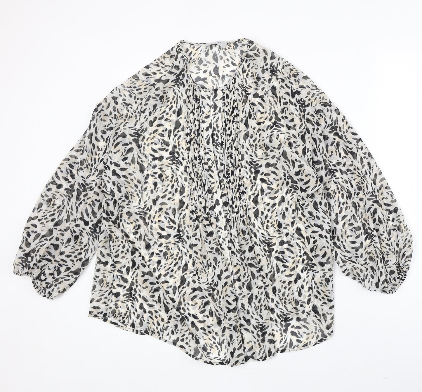Soon Womens Beige Animal Print Polyester Basic Blouse Size 16 V-Neck - Leopard Pattern