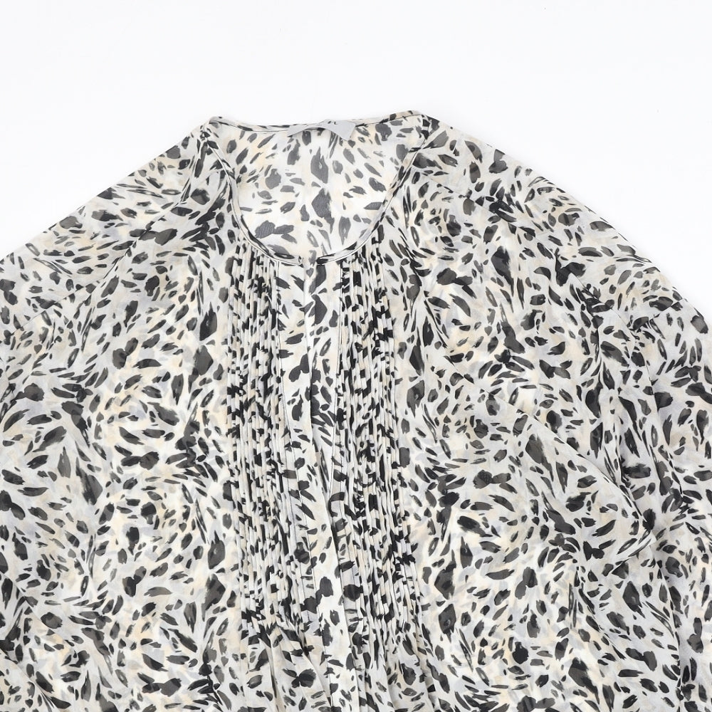 Soon Womens Beige Animal Print Polyester Basic Blouse Size 16 V-Neck - Leopard Pattern
