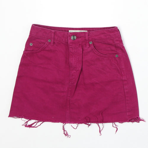 Topshop Womens Purple Cotton A-Line Skirt Size 4 Zip