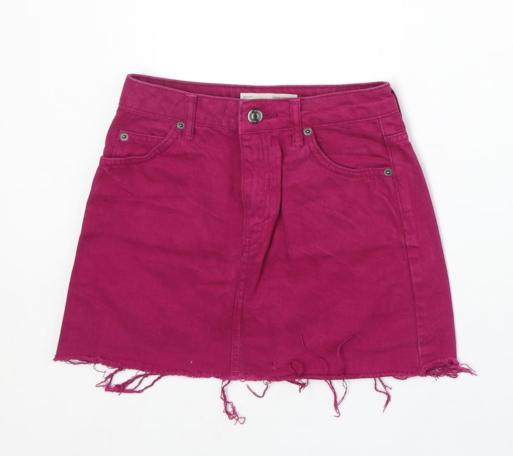 Topshop Womens Purple Cotton A-Line Skirt Size 4 Zip