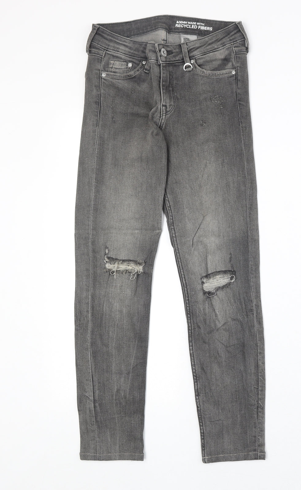 H&M Womens Grey Cotton Straight Jeans Size 23 in Extra-Slim Zip