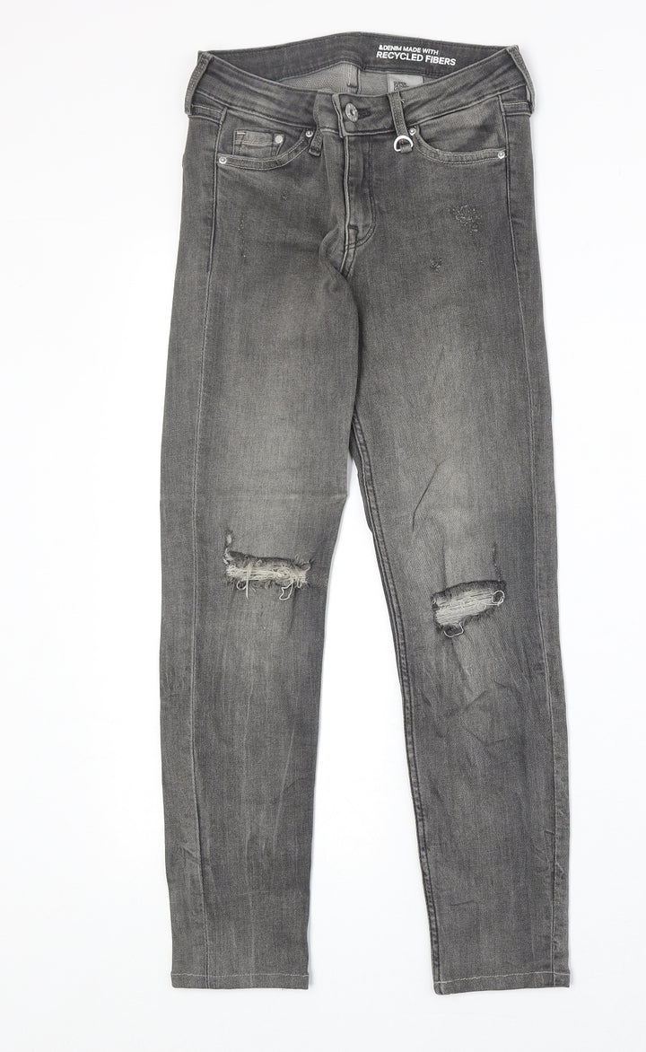 H&M Womens Grey Cotton Straight Jeans Size 23 in Extra-Slim Zip