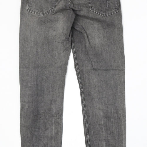 H&M Womens Grey Cotton Straight Jeans Size 23 in Extra-Slim Zip