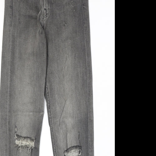 H&M Womens Grey Cotton Straight Jeans Size 23 in Extra-Slim Zip