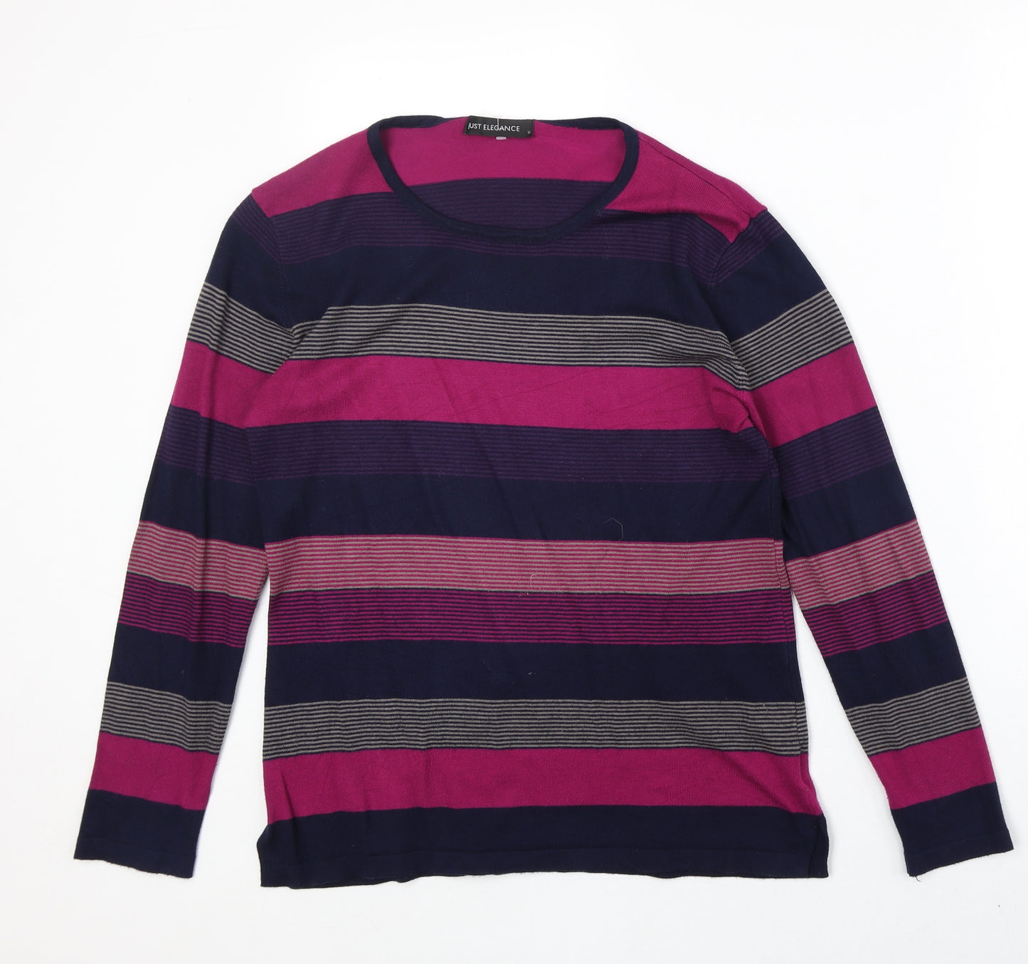 Just Elegance Womens Multicoloured Round Neck Striped Viscose Pullover Jumper Size M