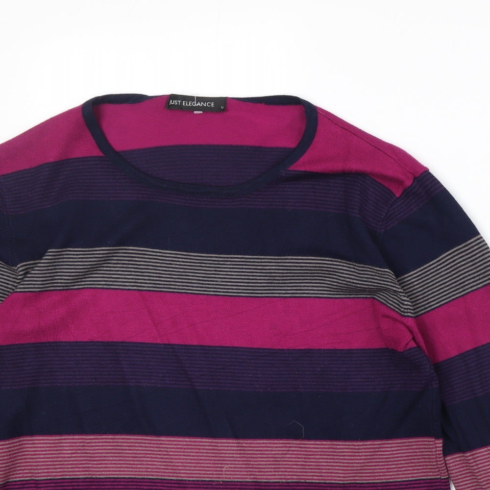 Just Elegance Womens Multicoloured Round Neck Striped Viscose Pullover Jumper Size M