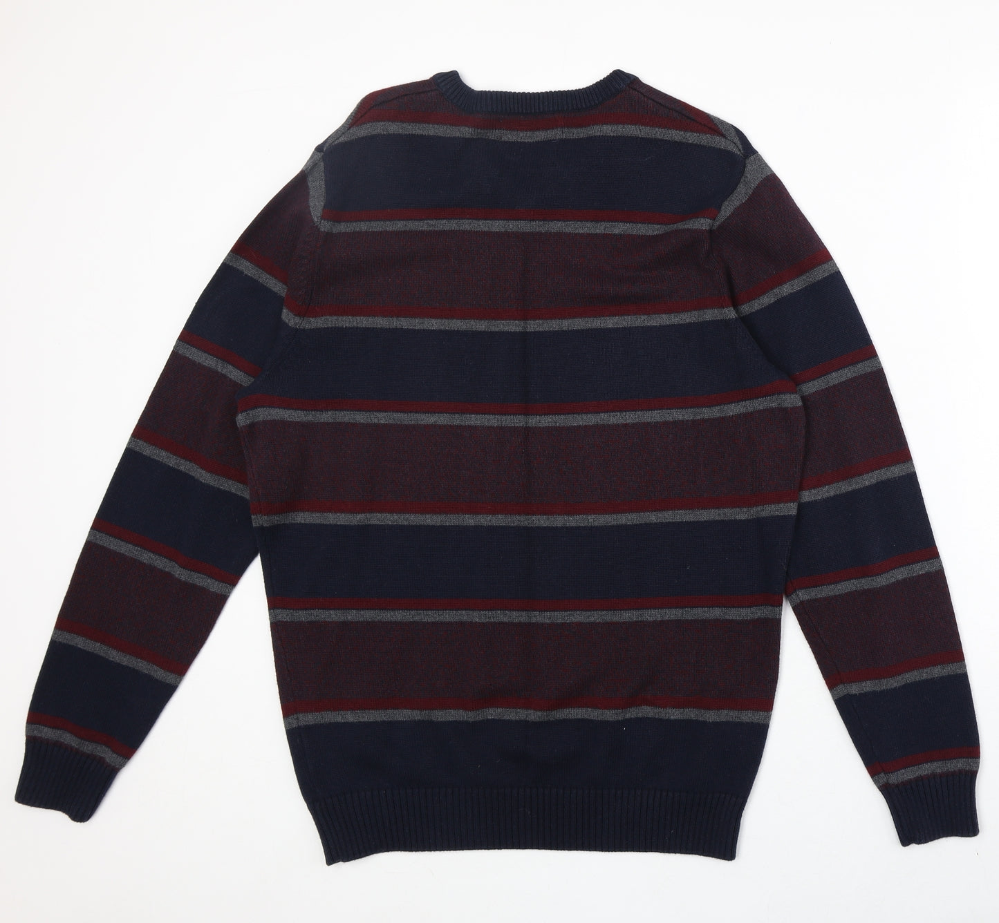 Maine Mens Multicoloured V-Neck Striped Cotton Pullover Jumper Size M Long Sleeve