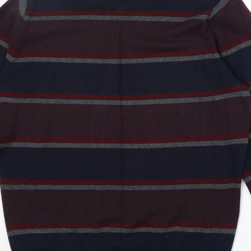 Maine Mens Multicoloured V-Neck Striped Cotton Pullover Jumper Size M Long Sleeve