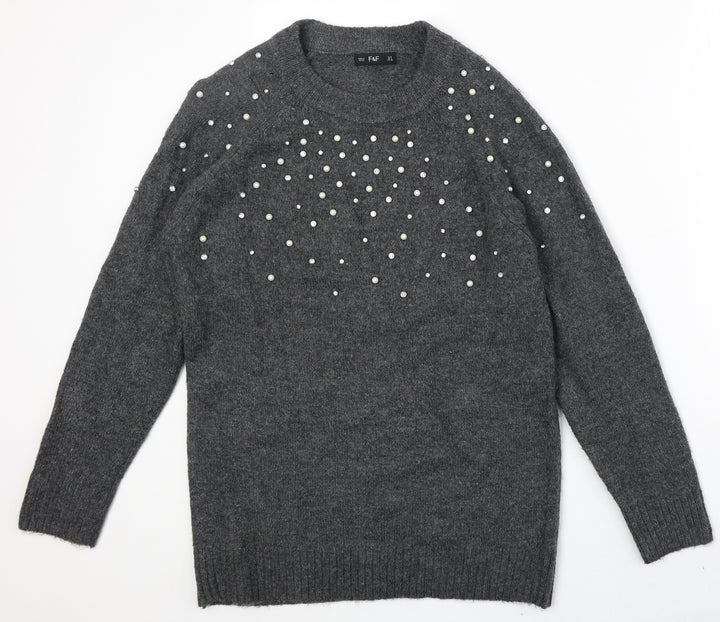 F&F Womens Grey Round Neck Acrylic Pullover Jumper Size 8