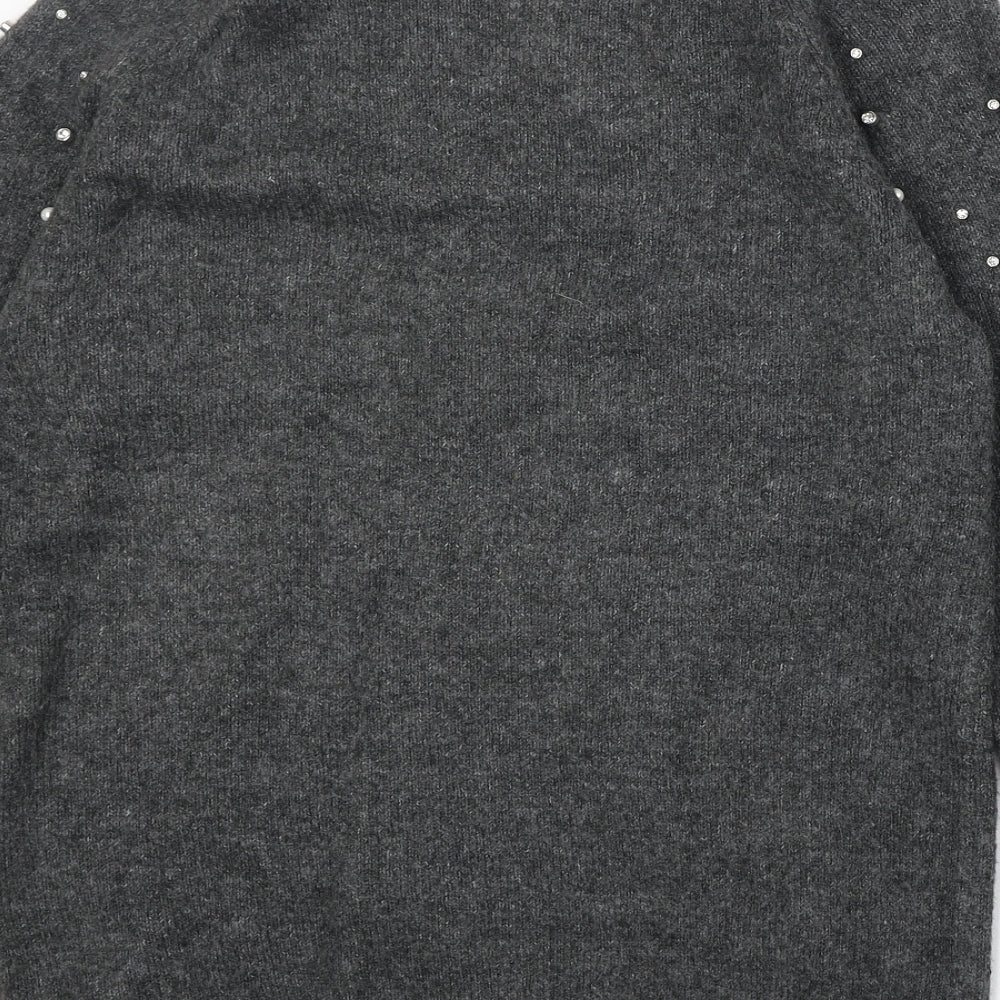 F&F Womens Grey Round Neck Acrylic Pullover Jumper Size 8