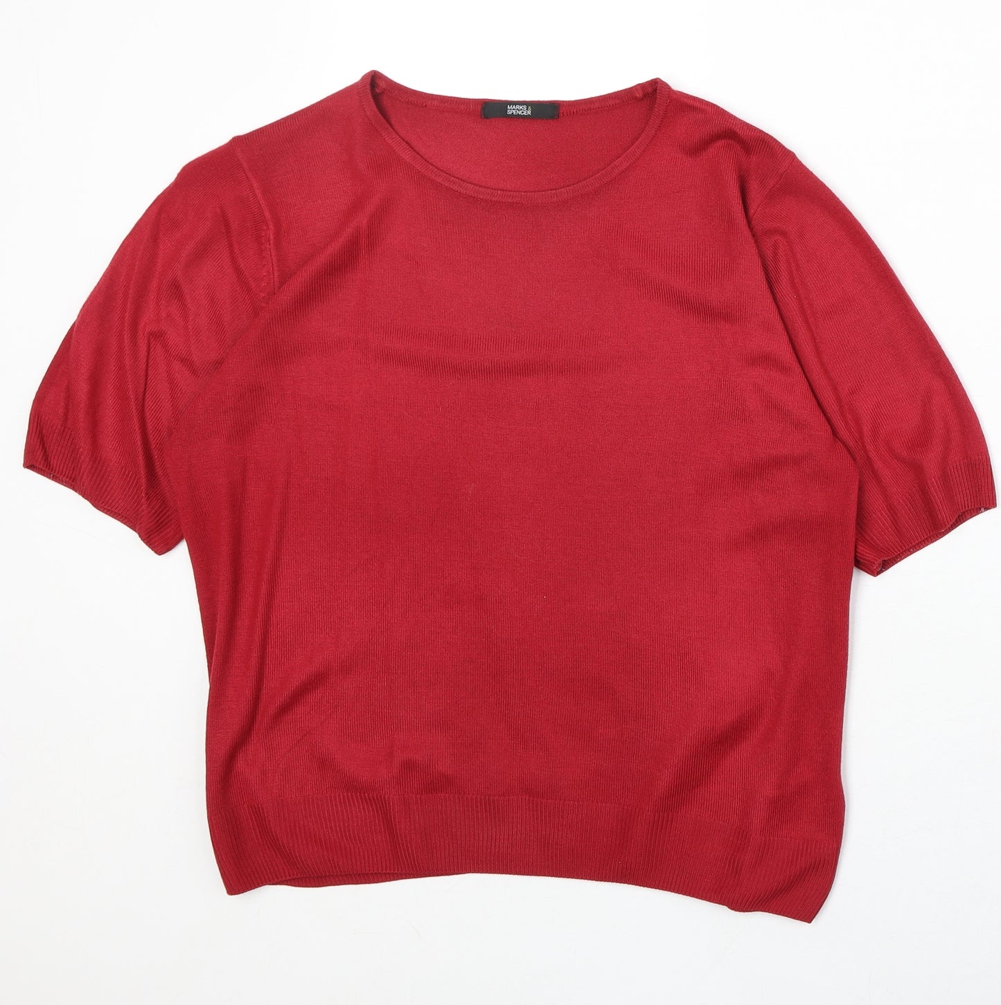 Marks and Spencer Womens Red Round Neck Acrylic Pullover Jumper Size 14