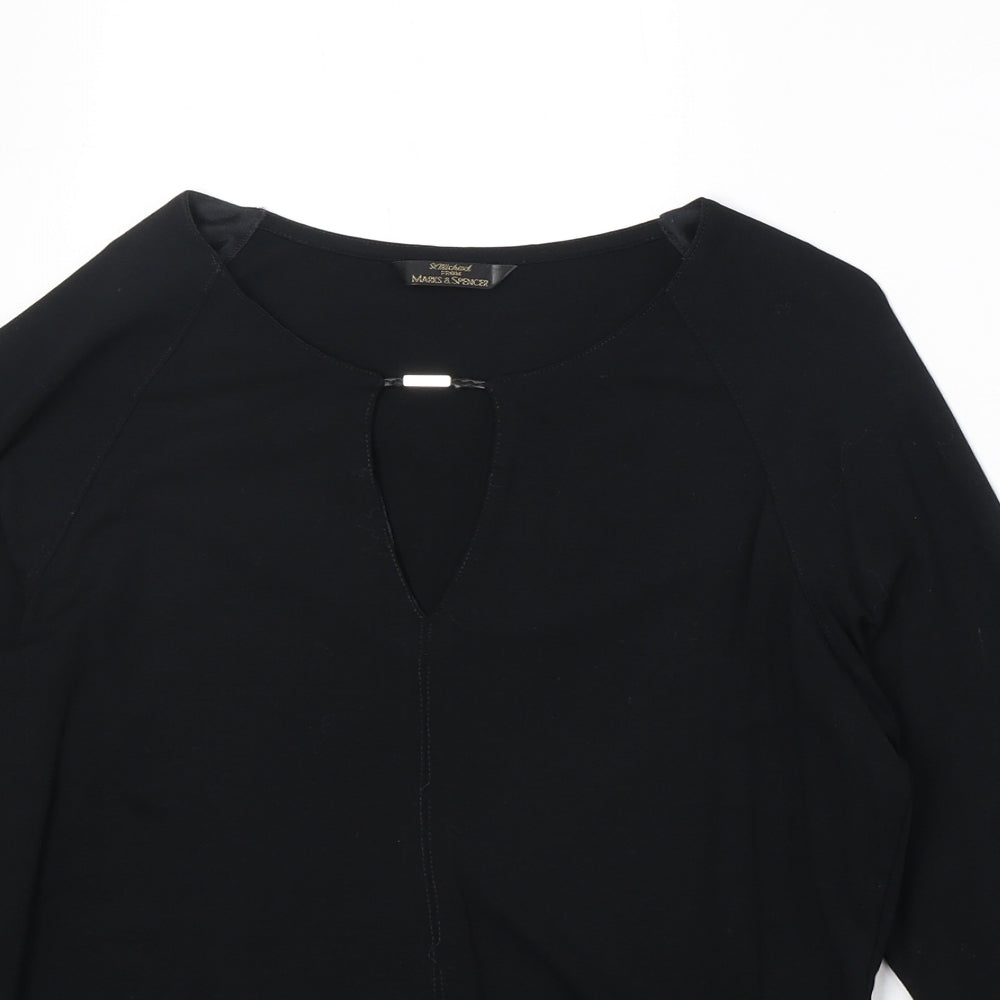 Marks and Spencer Womens Black Viscose Basic T-Shirt Size 12 V-Neck