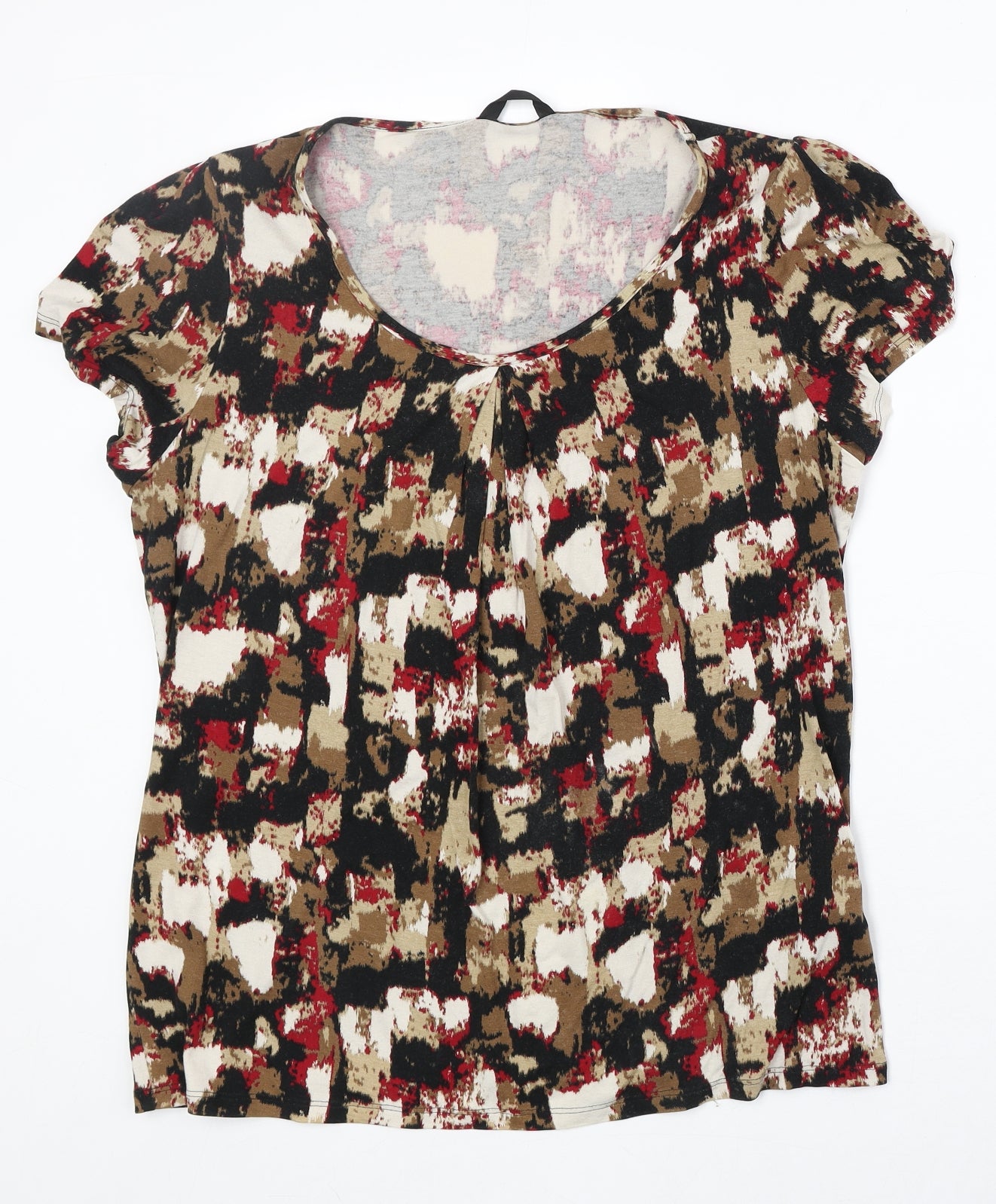 Marks and Spencer Womens Multicoloured Geometric Viscose Basic T-Shirt Size 14 Scoop Neck