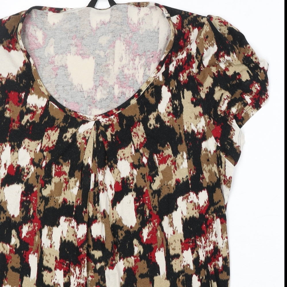 Marks and Spencer Womens Multicoloured Geometric Viscose Basic T-Shirt Size 14 Scoop Neck
