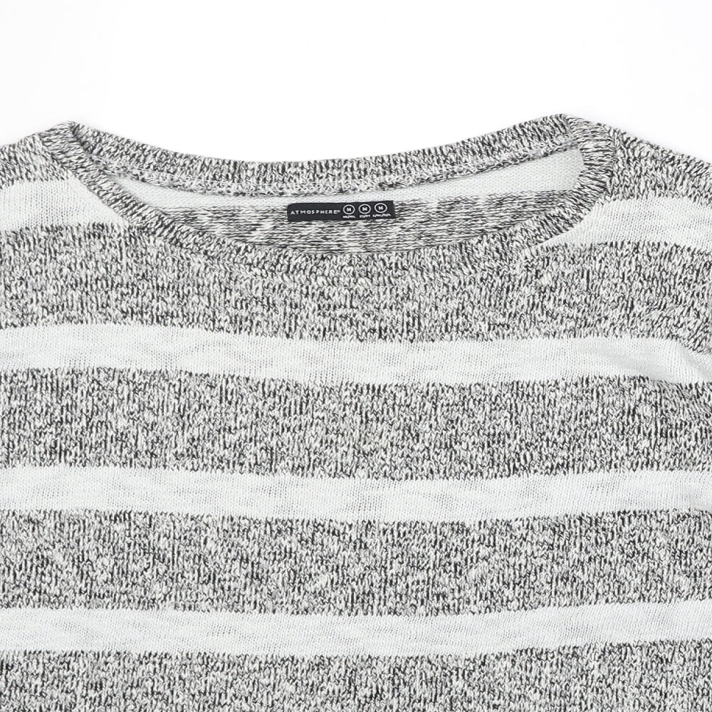 Atmosphere Womens Grey Round Neck Striped Cotton Pullover Jumper Size M