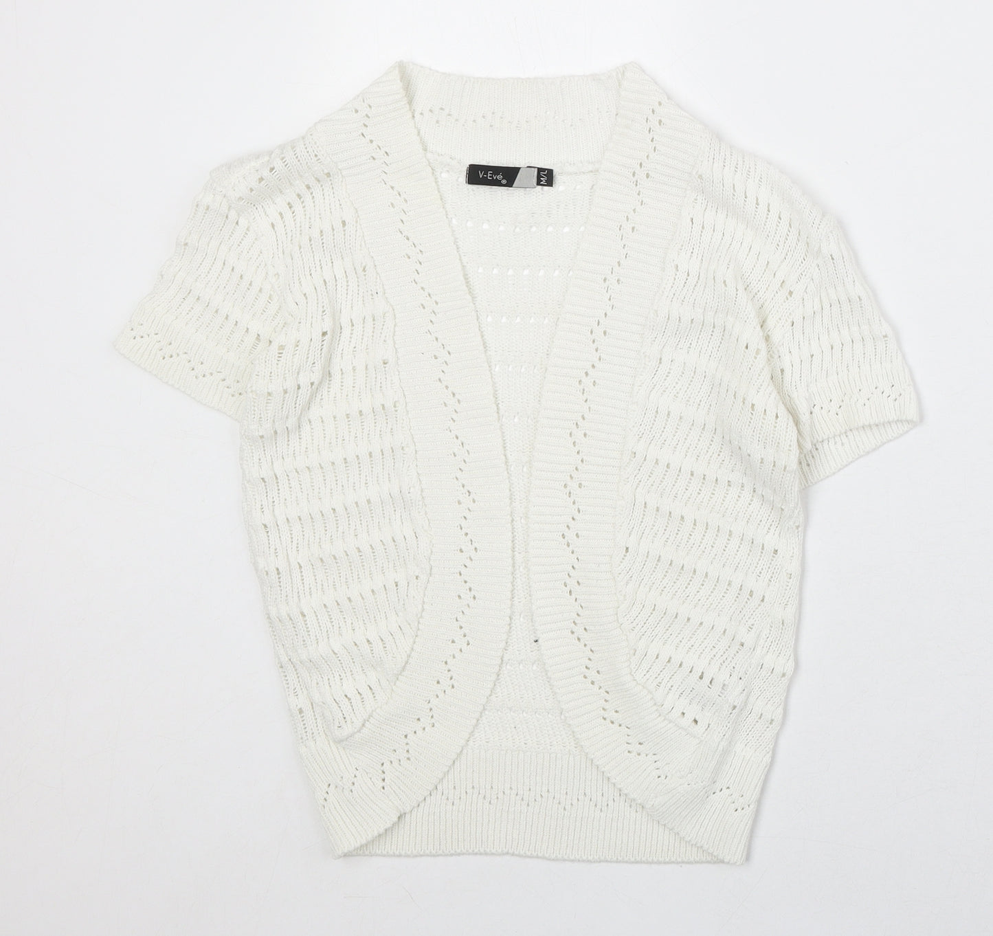 V Eve Womens Ivory V-Neck Geometric Cotton Cardigan Jumper Size M - Size M/L