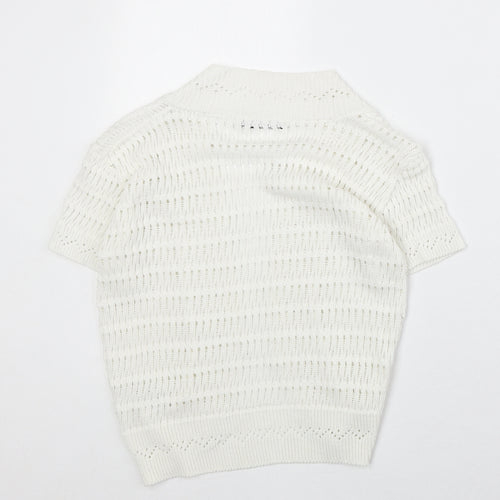 V Eve Womens Ivory V-Neck Geometric Cotton Cardigan Jumper Size M - Size M/L