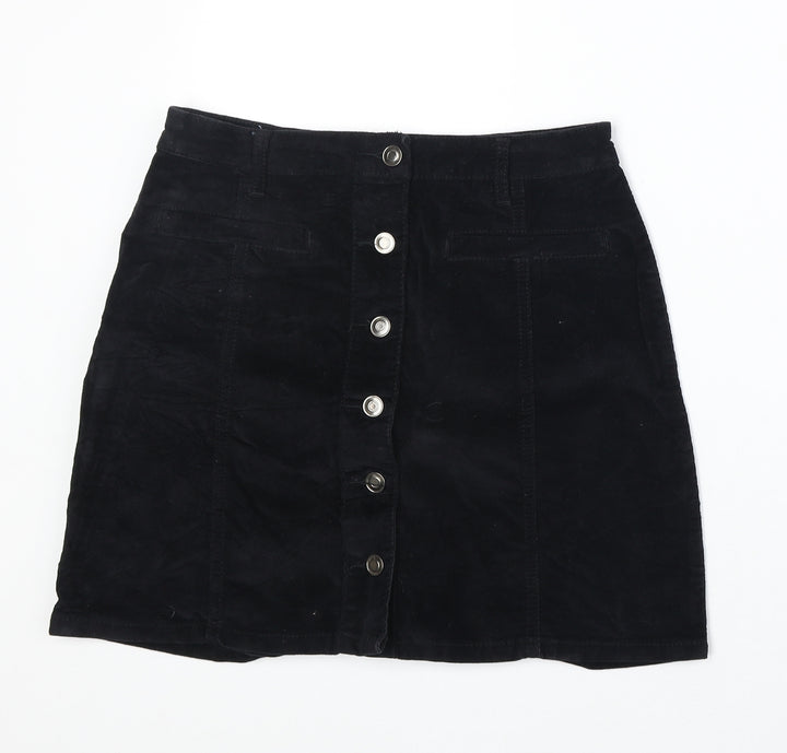 Select Womens Black Cotton A-Line Skirt Size 6 Button
