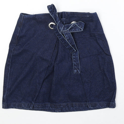 Topshop Womens Blue Cotton A-Line Skirt Size 8 Zip