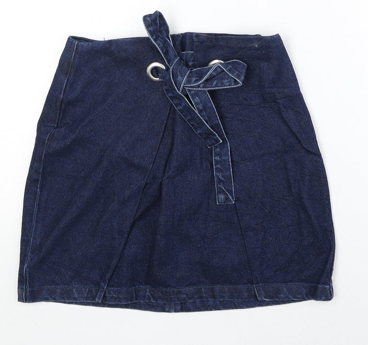 Topshop Womens Blue Cotton A-Line Skirt Size 8 Zip