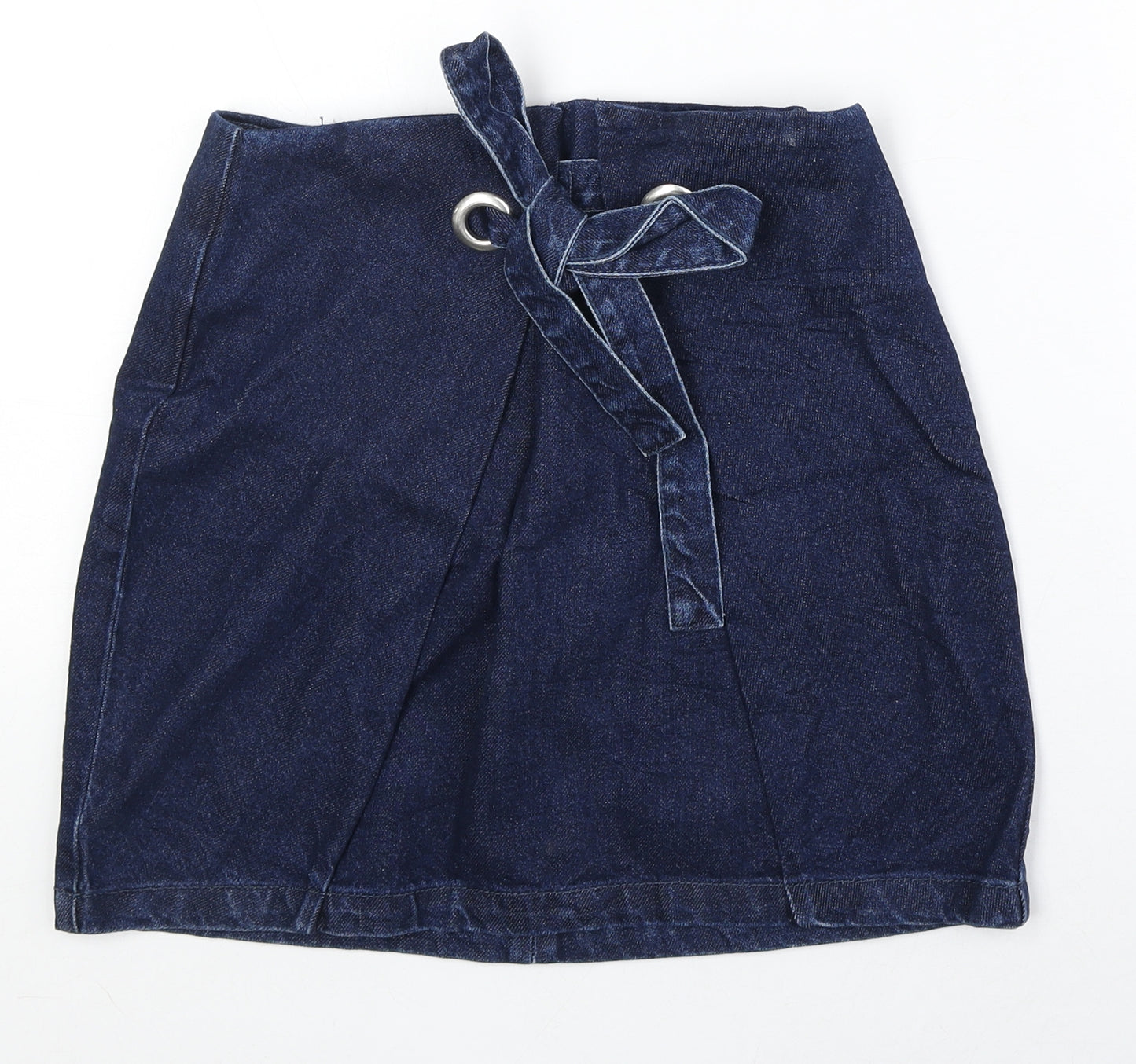 Topshop Womens Blue Cotton A-Line Skirt Size 8 Zip