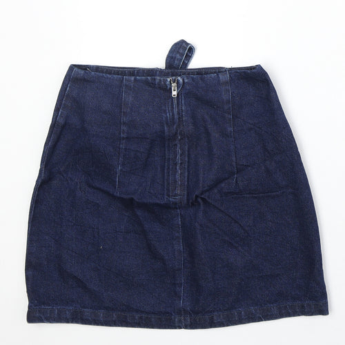 Topshop Womens Blue Cotton A-Line Skirt Size 8 Zip