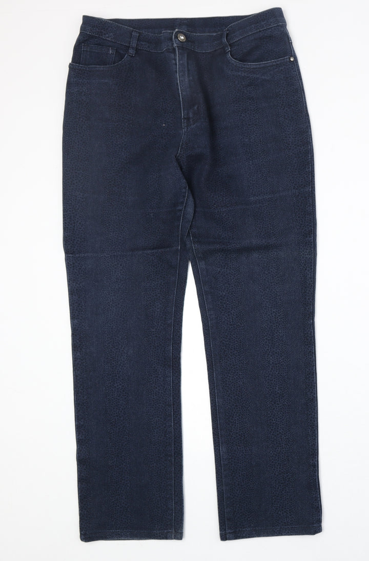 YL Womens Blue Animal Print Cotton Straight Jeans Size 30 in Regular Zip - Cheetah Print