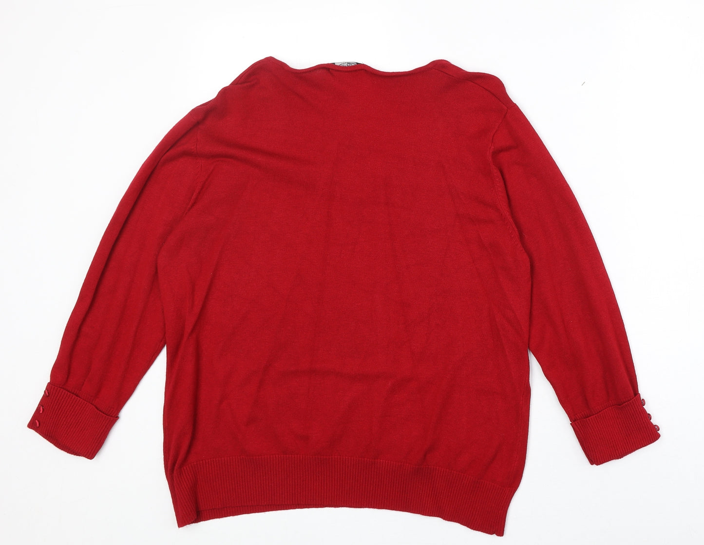 Bonmarché Womens Red V-Neck Viscose Pullover Jumper Size L