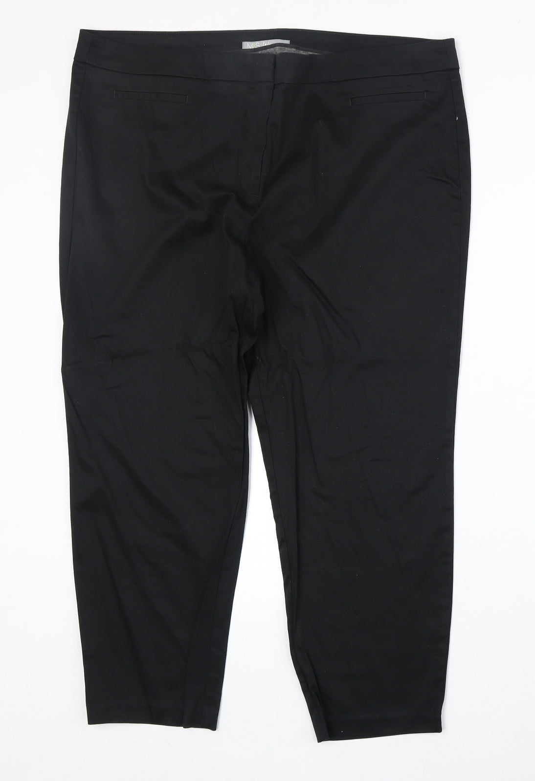 Marks and Spencer Womens Black Cotton Capri Trousers Size 18 Regular Zip