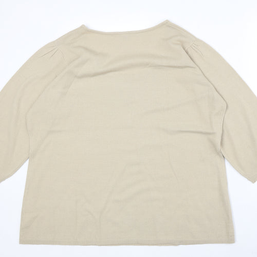 Note Womens Beige Scoop Neck Acrylic Pullover Jumper Size 20