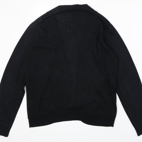 EWM Womens Black V-Neck Acetate Cardigan Jumper Size M