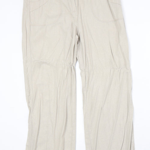 Marks and Spencer Womens Beige Linen Trousers Size 12 Regular Zip