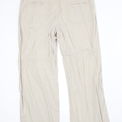 Marks and Spencer Womens Beige Linen Trousers Size 12 Regular Zip