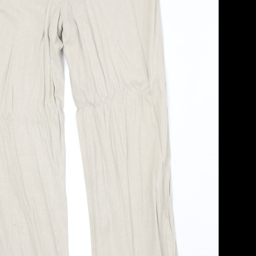 Marks and Spencer Womens Beige Linen Trousers Size 12 Regular Zip