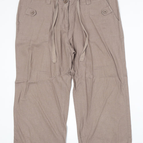 //Text Womens Brown Linen Cropped Trousers Size 36 in Regular Zip