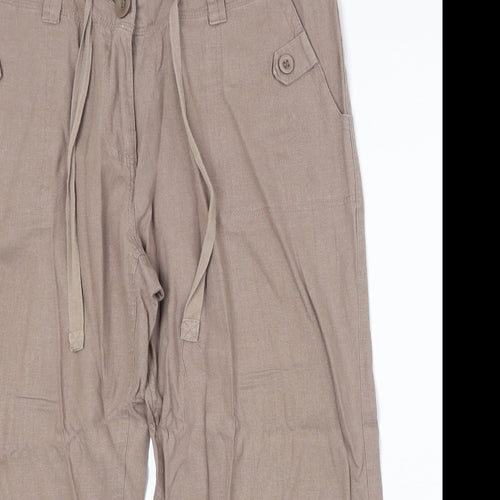 //Text Womens Brown Linen Cropped Trousers Size 36 in Regular Zip