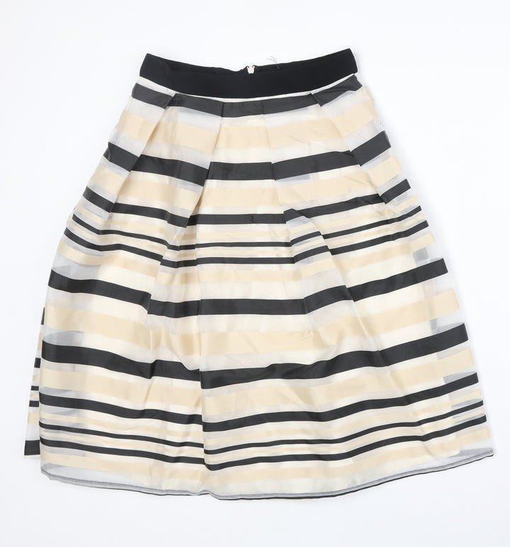Preworn Womens Beige Striped Polyester Tulip Skirt Size 10 Zip