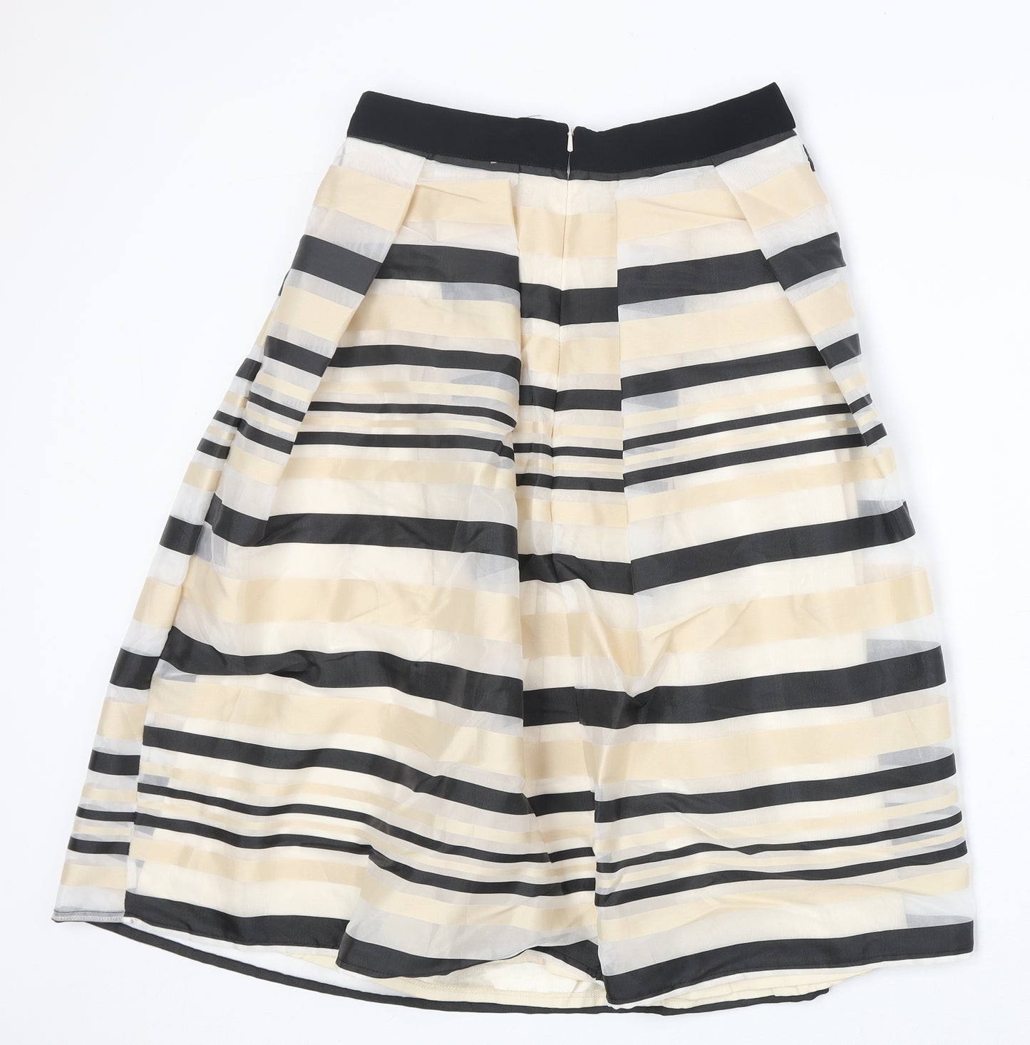 Preworn Womens Beige Striped Polyester Tulip Skirt Size 10 Zip