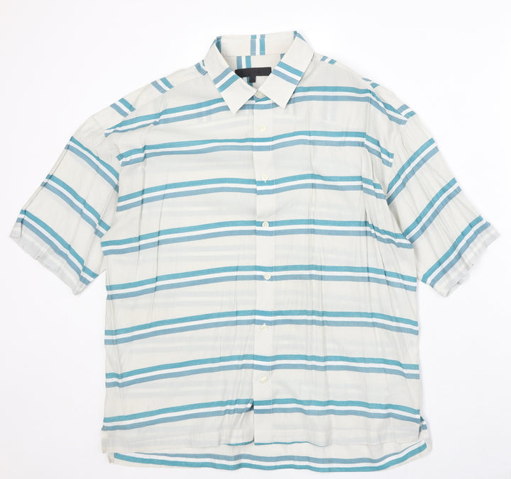 Menace Mens Blue Striped Polyester Button-Up Size M Collared Button