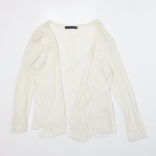 David Emanuel Womens Ivory V-Neck Acrylic Cardigan Jumper Size XS
